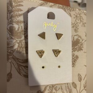 Gold Triangle Stud Earrings Set